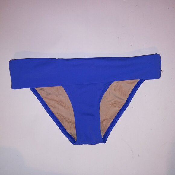 Victoria Secret Swim Bikini Bottom XS Solid Blue Foldover Waist Color Code 868 - Picture 2 of 8